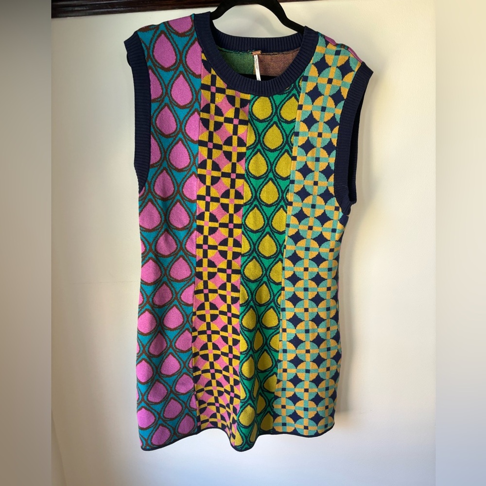 Free People Multicolor Geometric Sweater Knit Dress